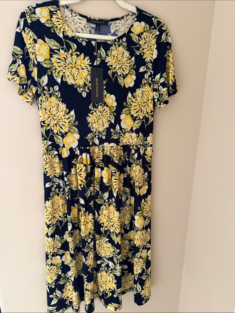Ellen Weaver Navy/Yellow/White Floral Dress